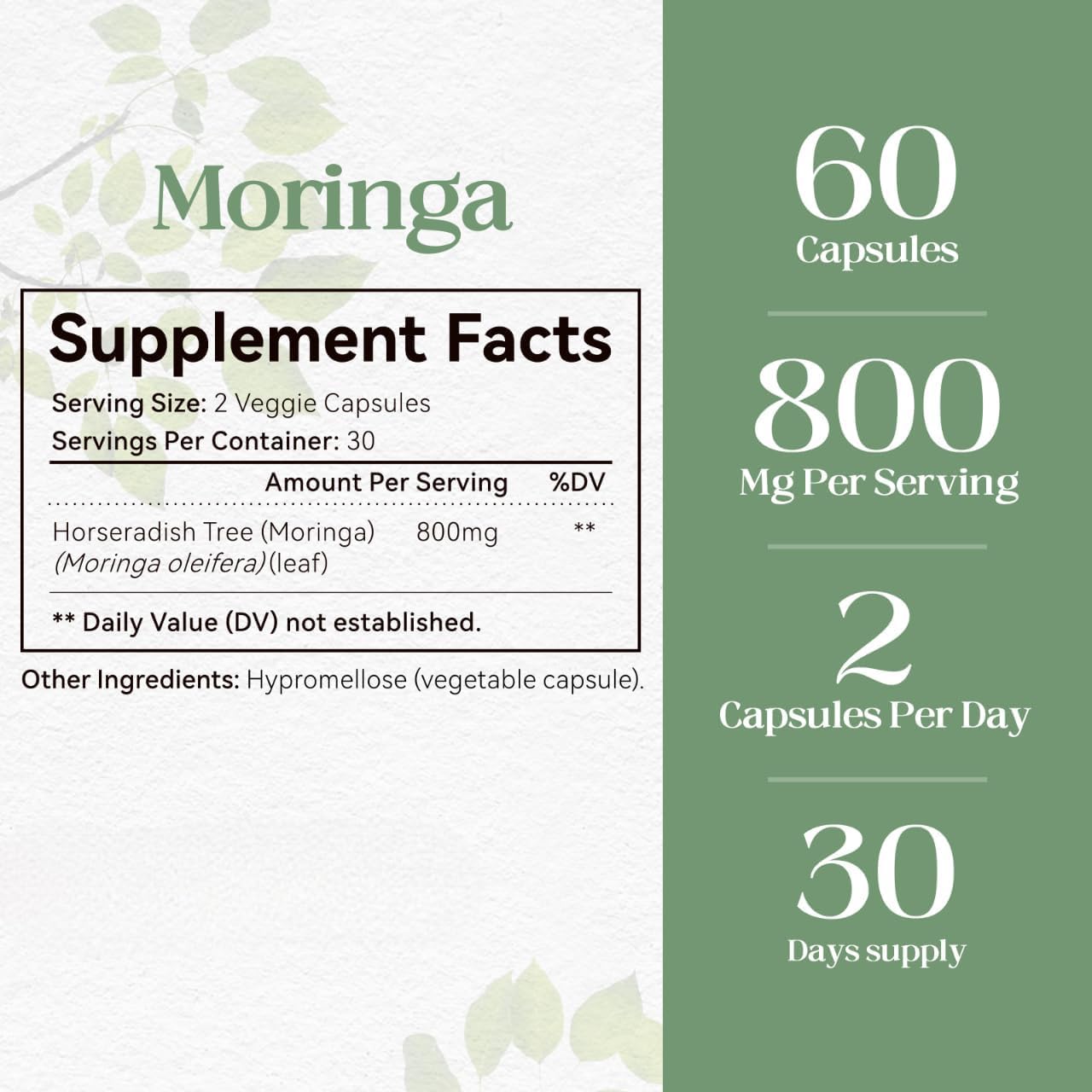 GoldenChapter Moringa Capsules with fresh Moringa leaves