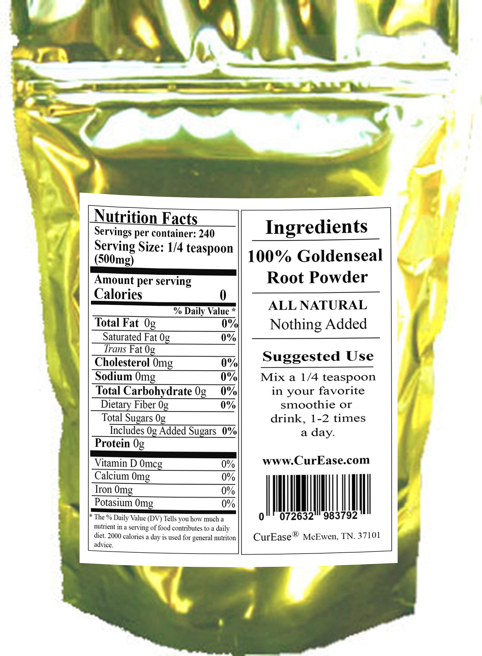 Goldenseal Root Powder scoop showing 500mg serving
