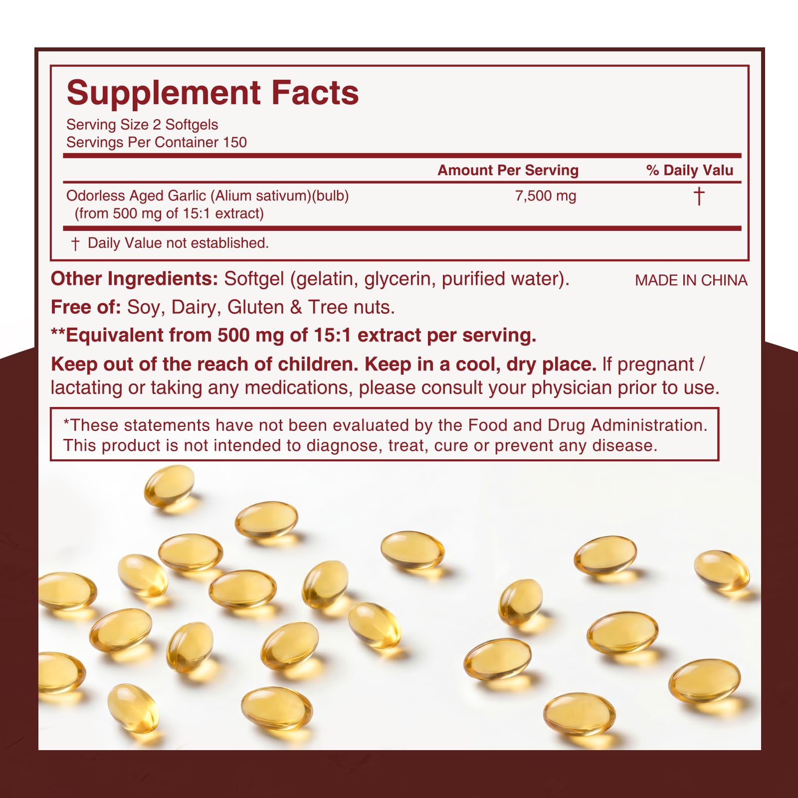 Goldium Aged Garlic Extract Softgels 7500mg with measuring spoon