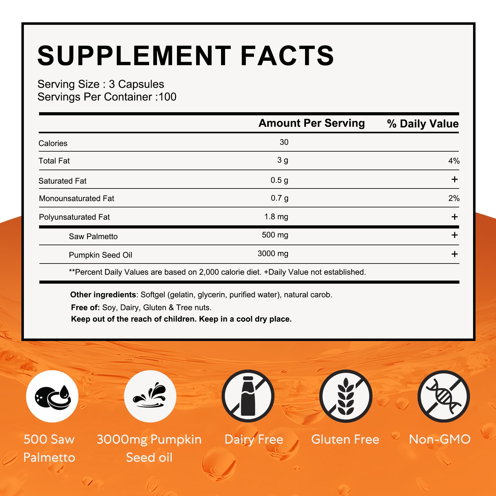 Goldium Saw Palmetto and Pumpkin Seed Oil Supplement benefits chart
