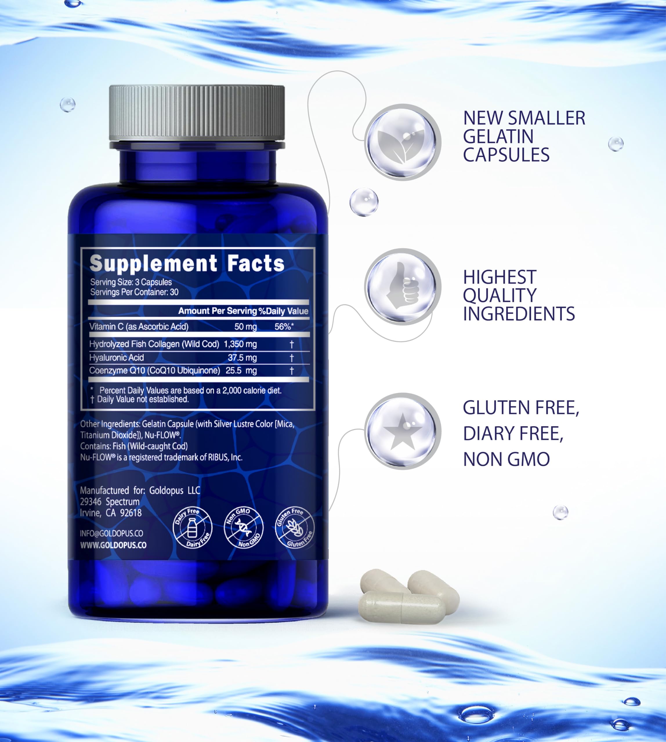 GOLDOPUS Collagen Pearls bottle top view