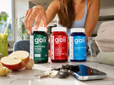 Goli Ashwagandha Capsules bottle with a green plant background
