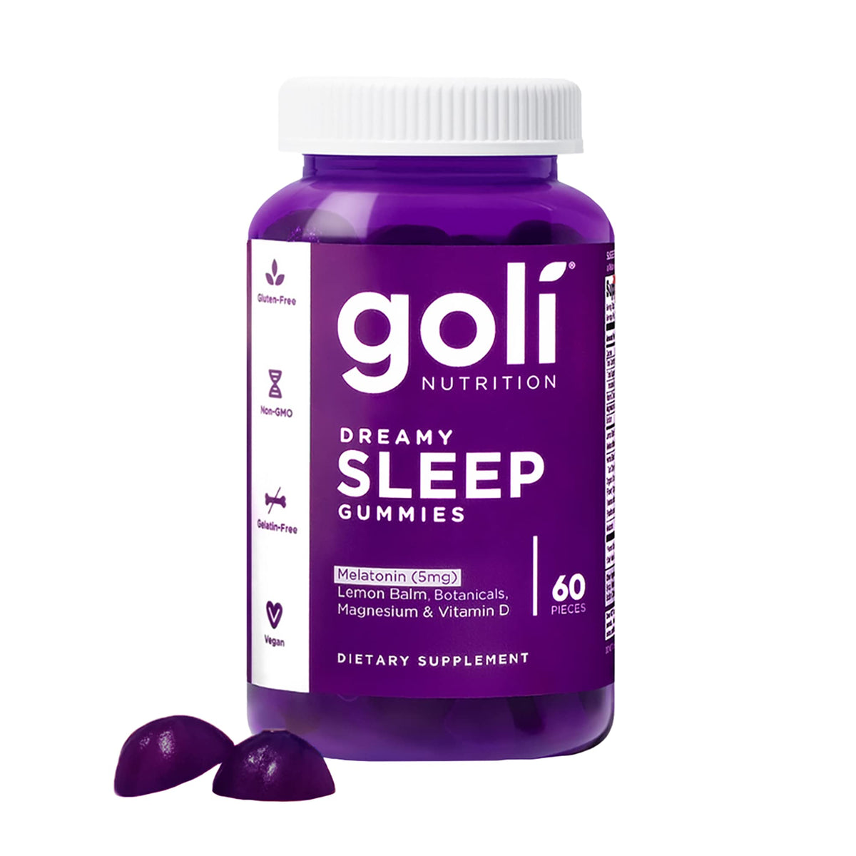 Goli Dreamy Sleep Gummy bottle front view with 60 gummies