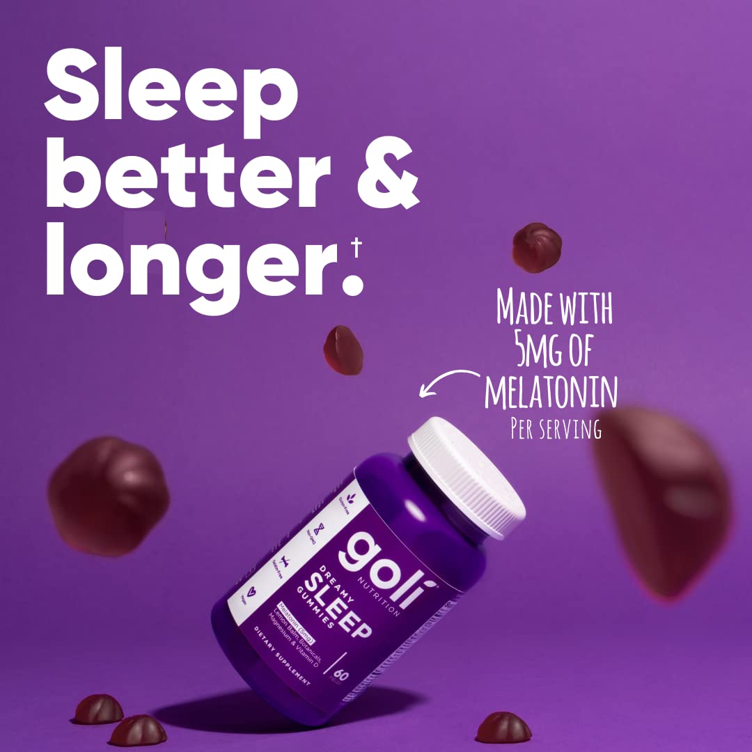 Goli Dreamy Sleep Gummy packaging on a wooden table