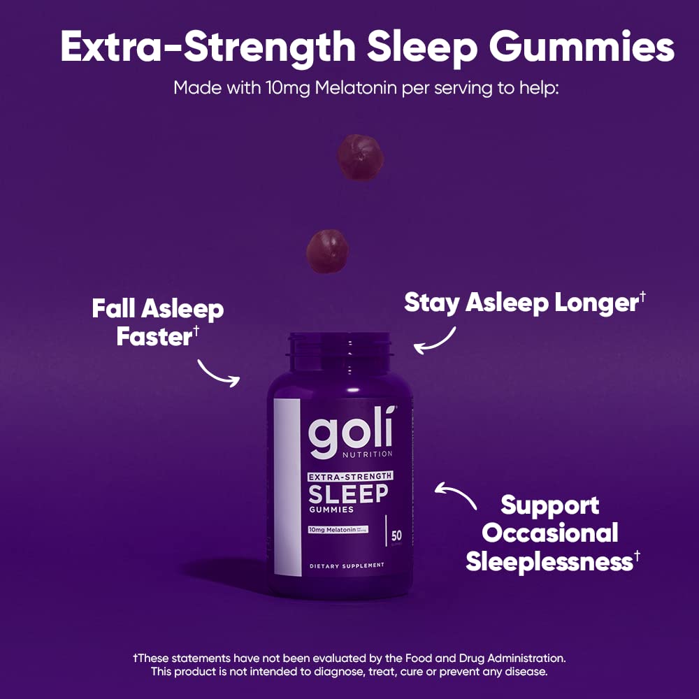 Goli Extra-Strength Sleep Gummies showing gummies inside the bottle