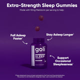 Goli Extra-Strength Sleep Gummies showing gummies inside the bottle