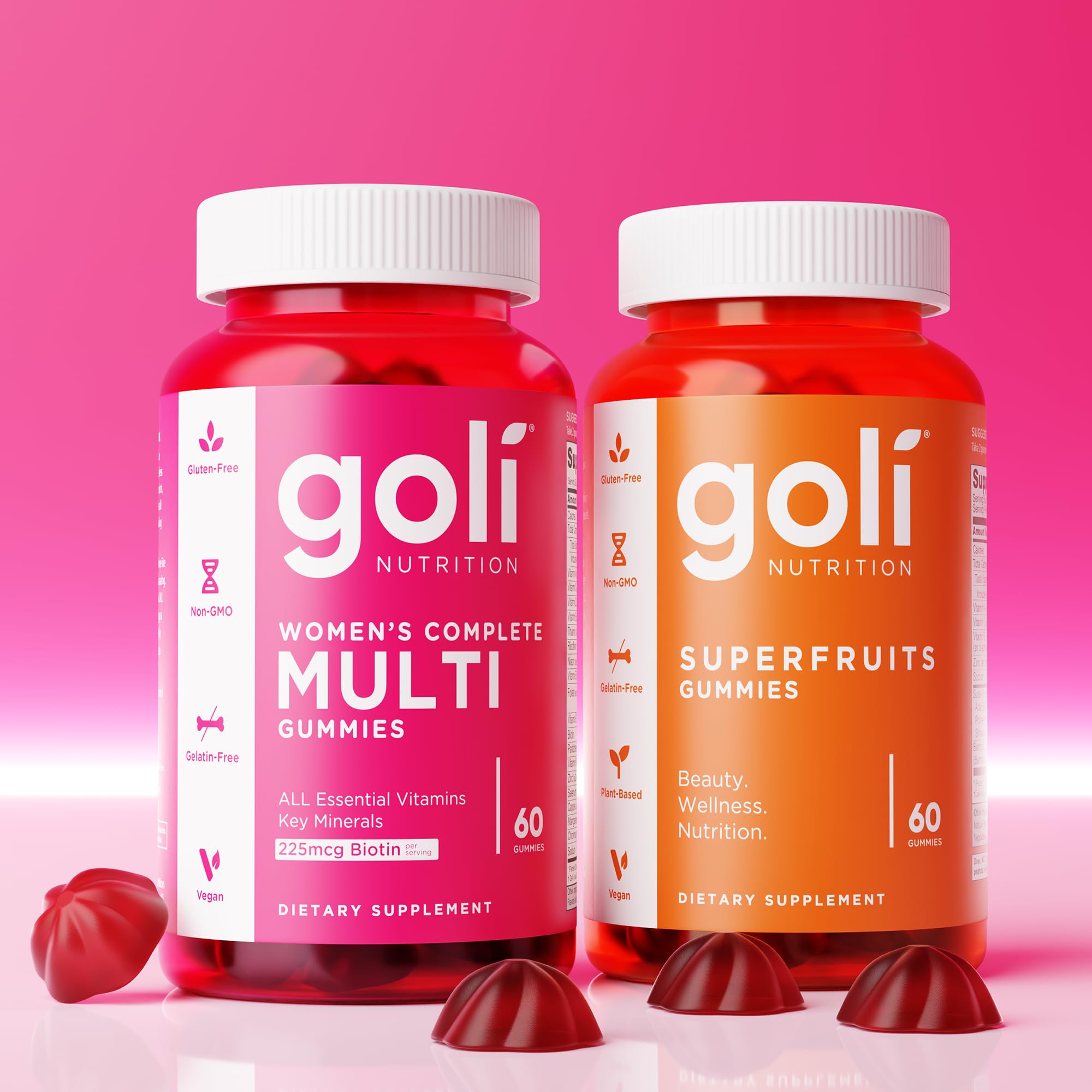 Goli Superfruits Gummies bottle with a glass of water