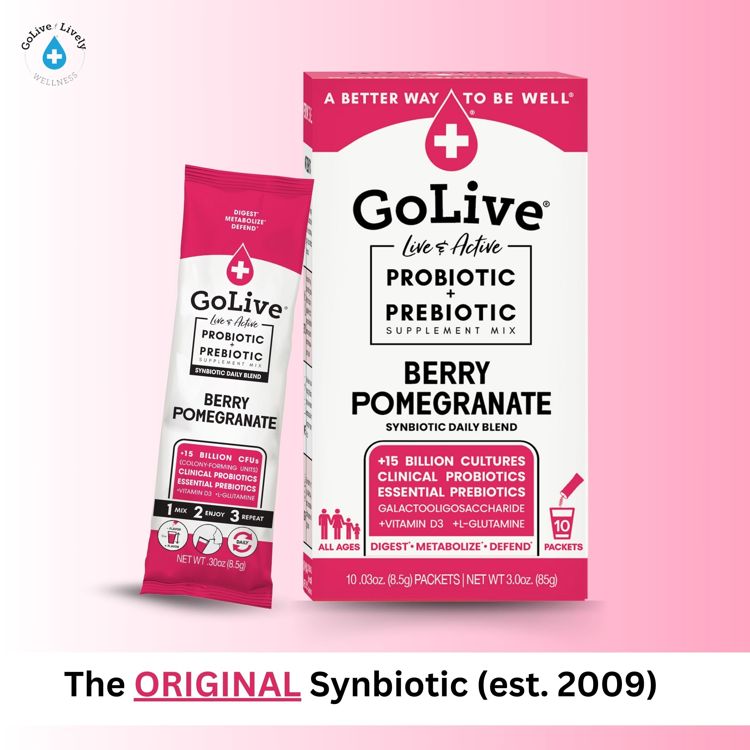GoLive Probiotic Berry Pom 10Ct packet back view