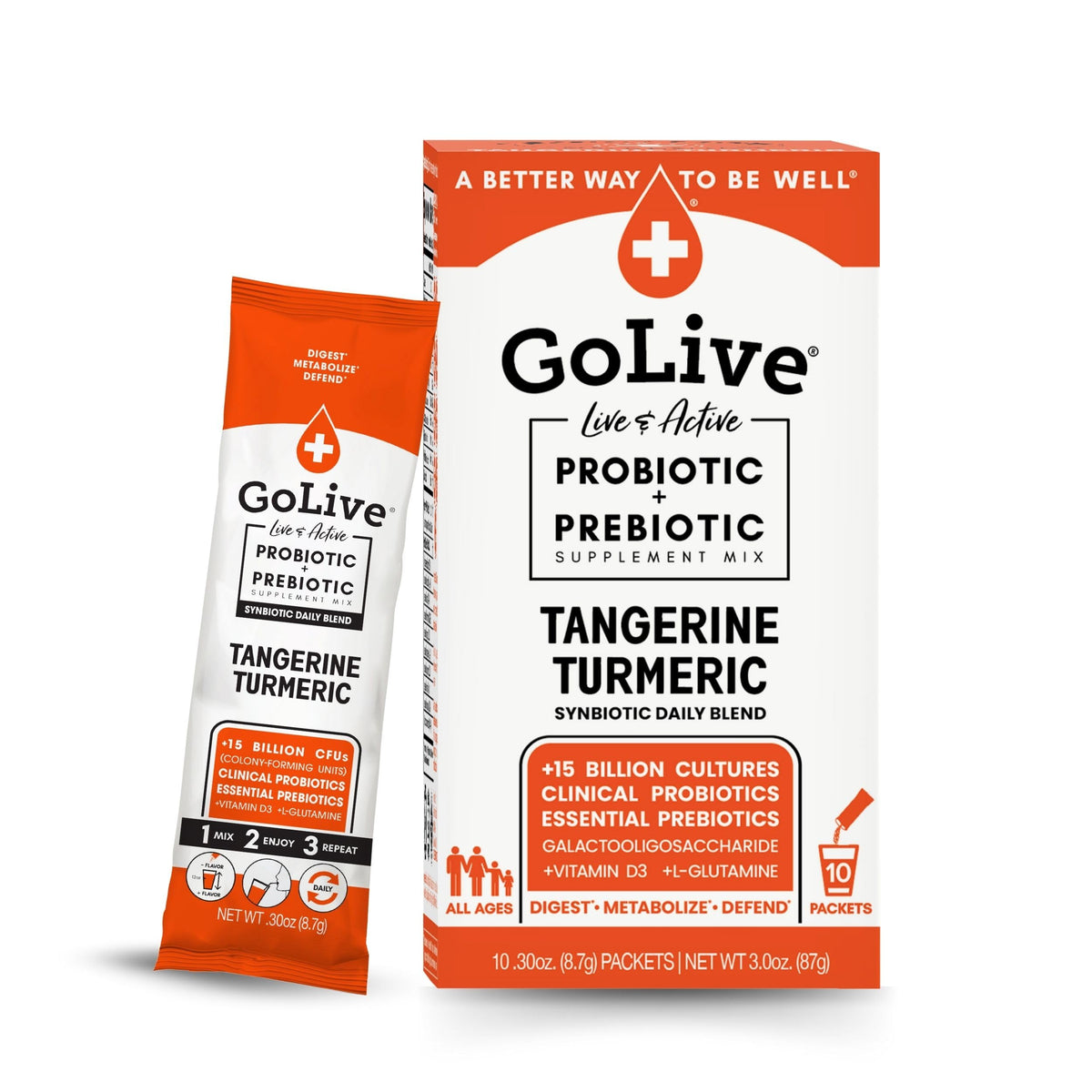 GoLive Probiotic Orange Supplement 10 Count Pack front view