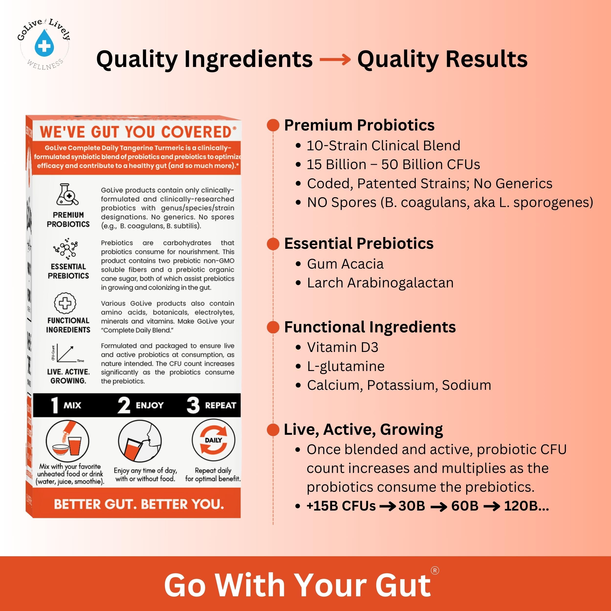 GoLive Probiotic Orange Supplement mixed in a drink