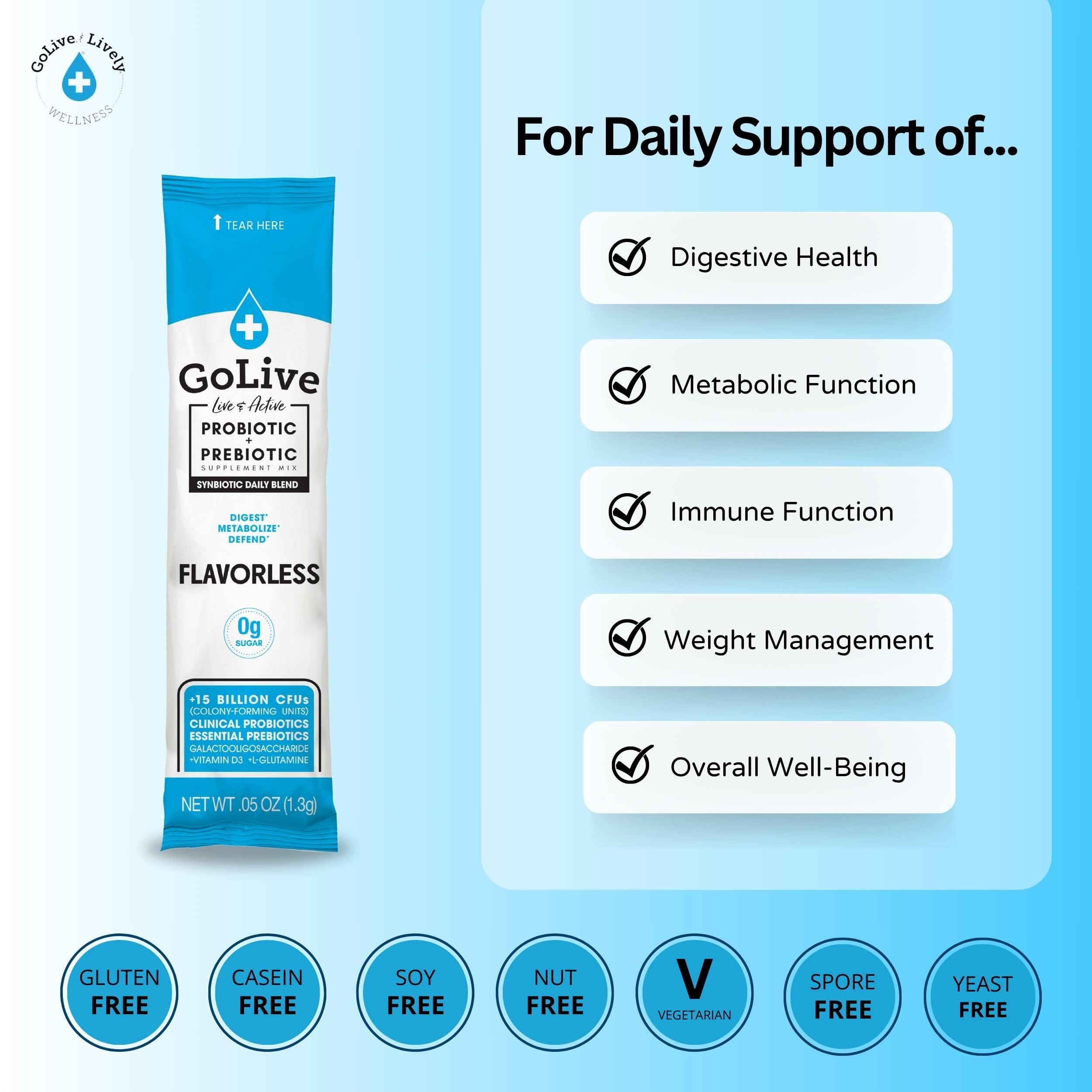 GoLive Probiotic Supplement packet contents close-up