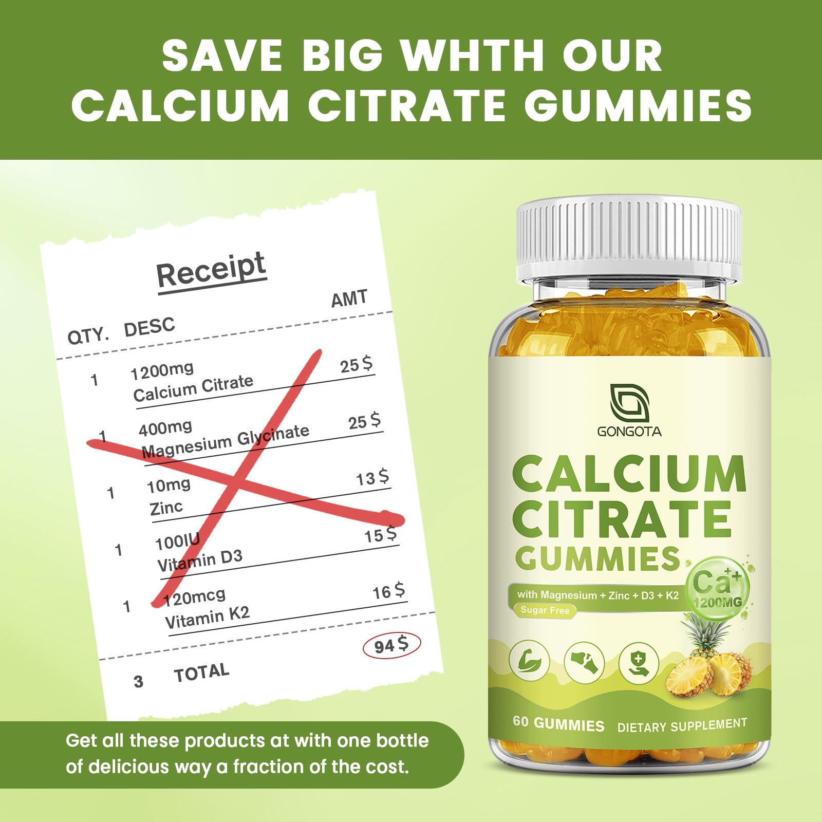 GONGOTA Calcium Citrate Gummies in a hand
