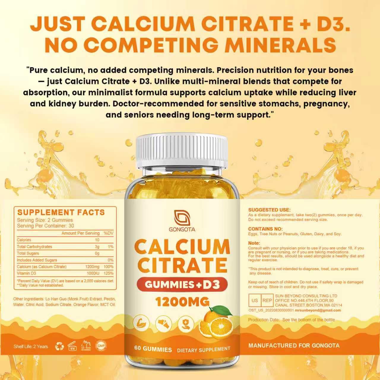 GONGOTA Calcium Citrate with Vitamin D3 1200mg bottle with measuring spoon