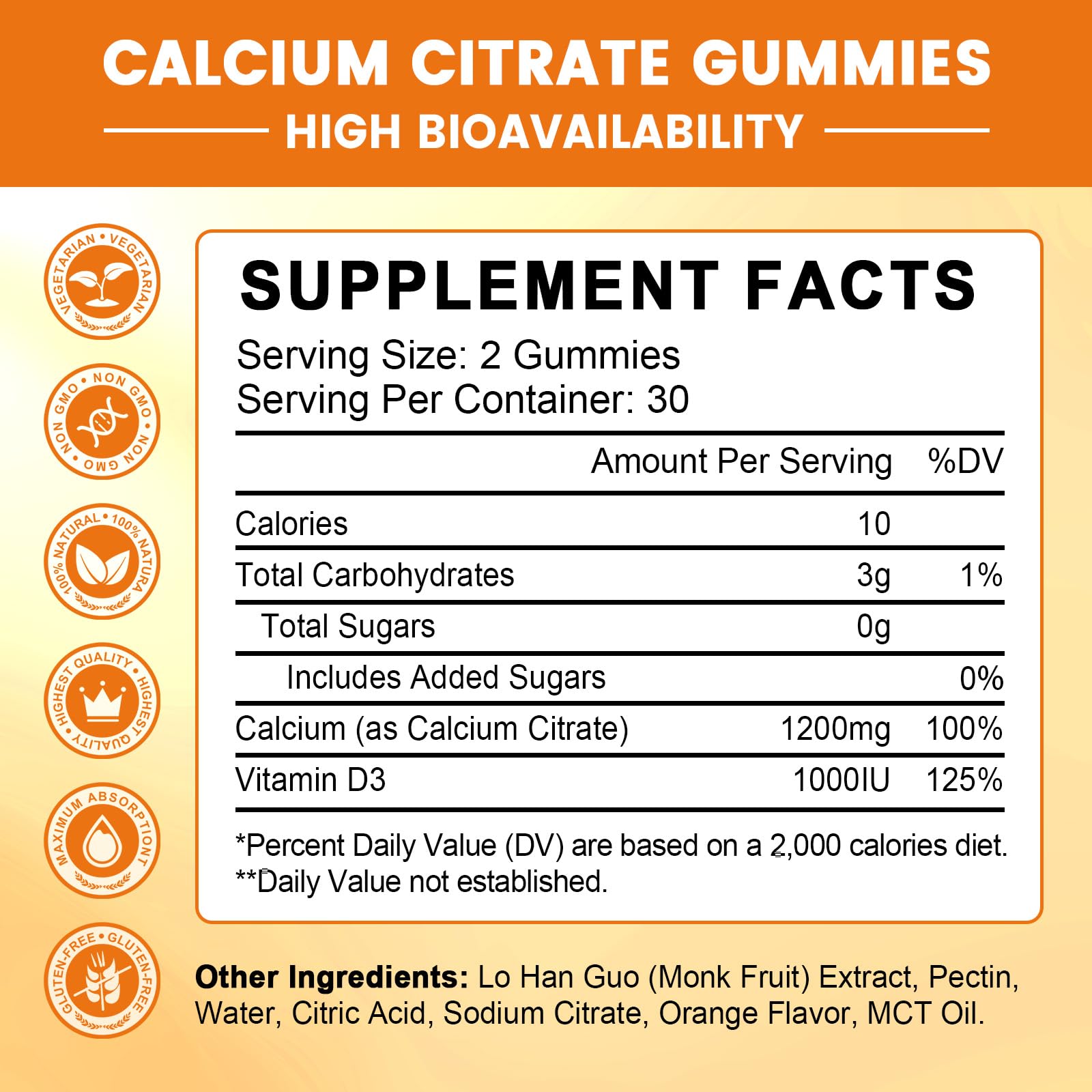 GONGOTA Calcium Citrate with Vitamin D3 1200mg side view