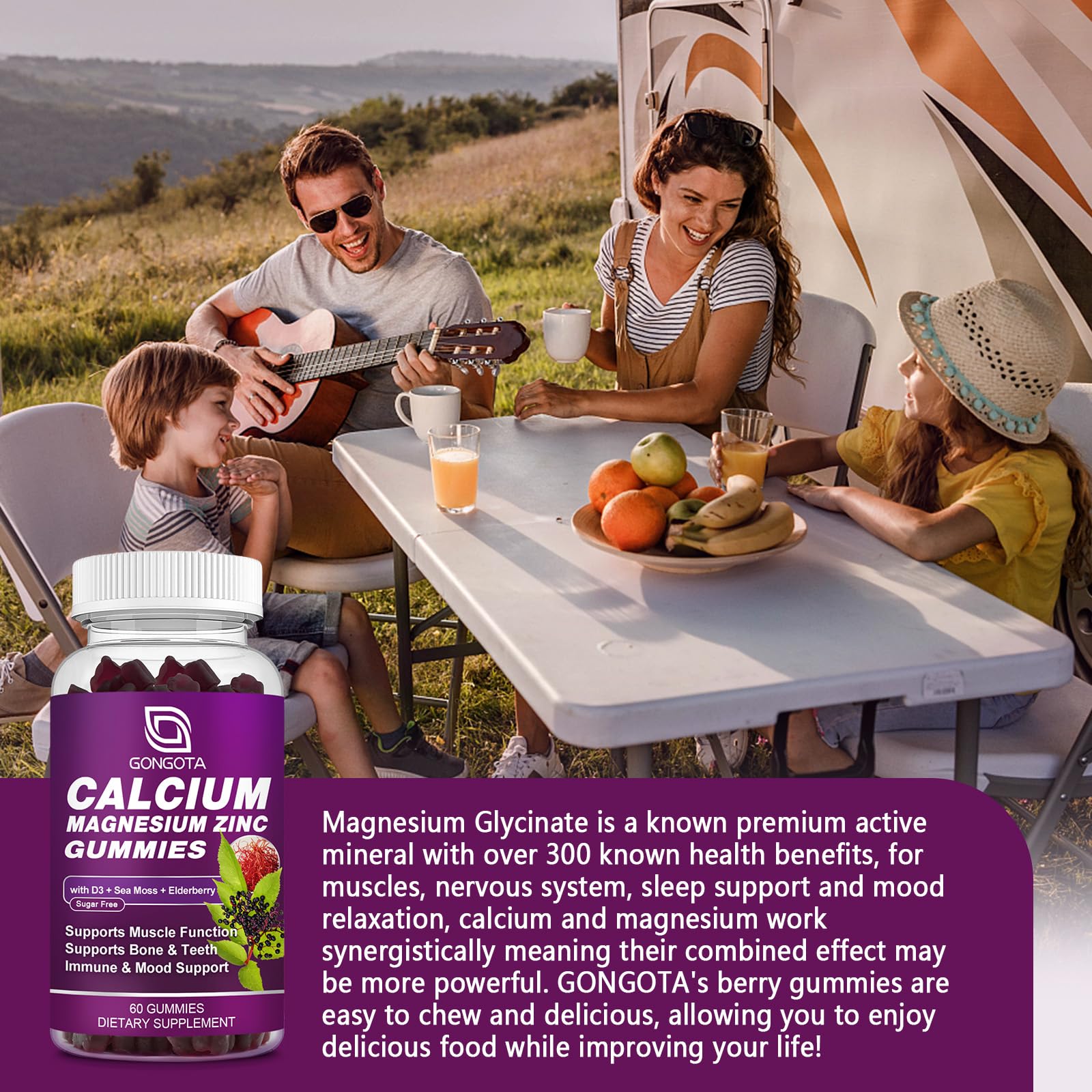 GONGOTA Calcium Magnesium Zinc Gummies close-up of gummy texture