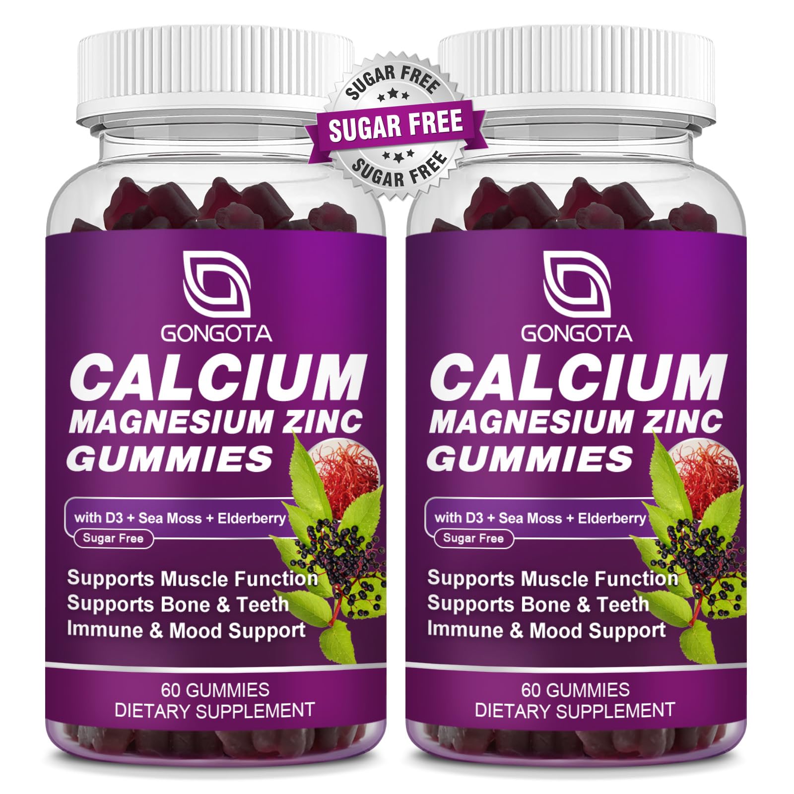 GONGOTA Calcium Magnesium Zinc Gummies front view with packaging