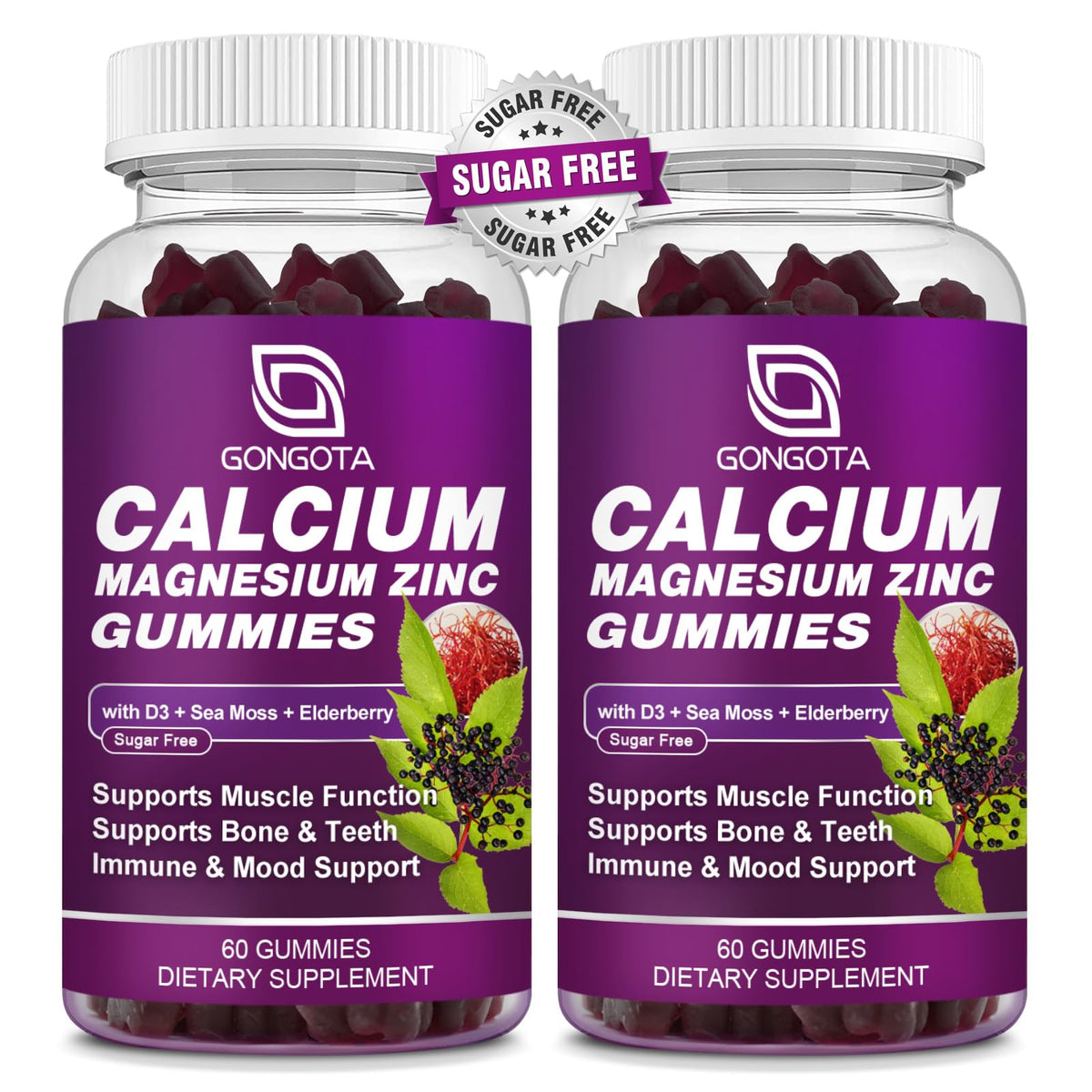 GONGOTA Calcium Magnesium Zinc Gummies front view with packaging