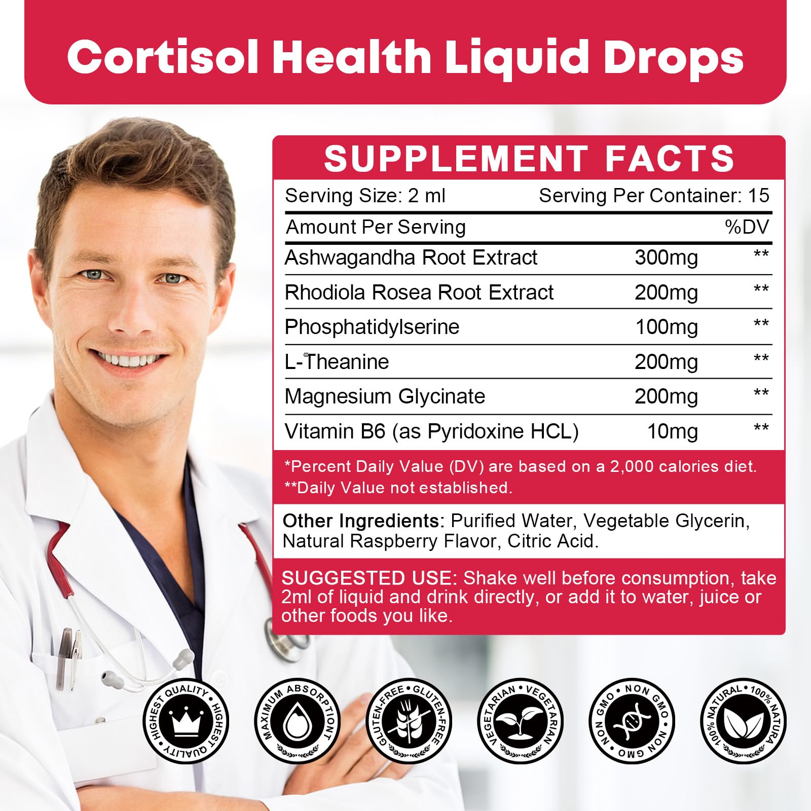GONGOTA Cortisol Supplements 1 Fl Oz bottle with a natural background