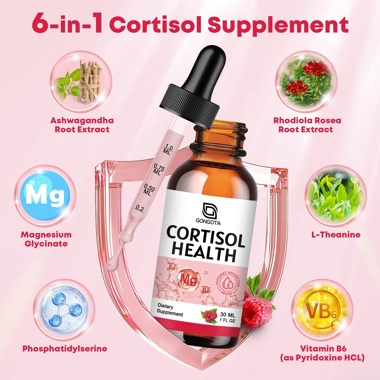 GONGOTA Cortisol Supplements 2 pack with natural raspberry flavour