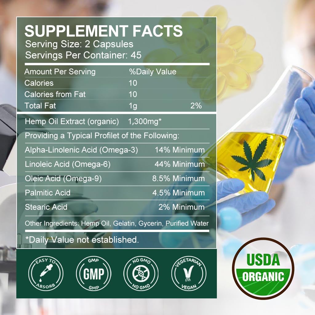 GONGOTA Hemp Oil Capsules back view showing nutritional information