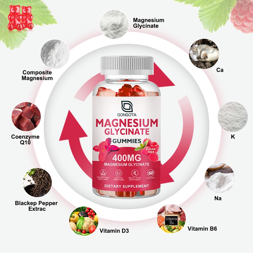 GONGOTA Magnesium Glycinate Gummies with fresh raspberries