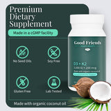 Good Friends Health Society Vitamin D3 & K2 Softgels back view