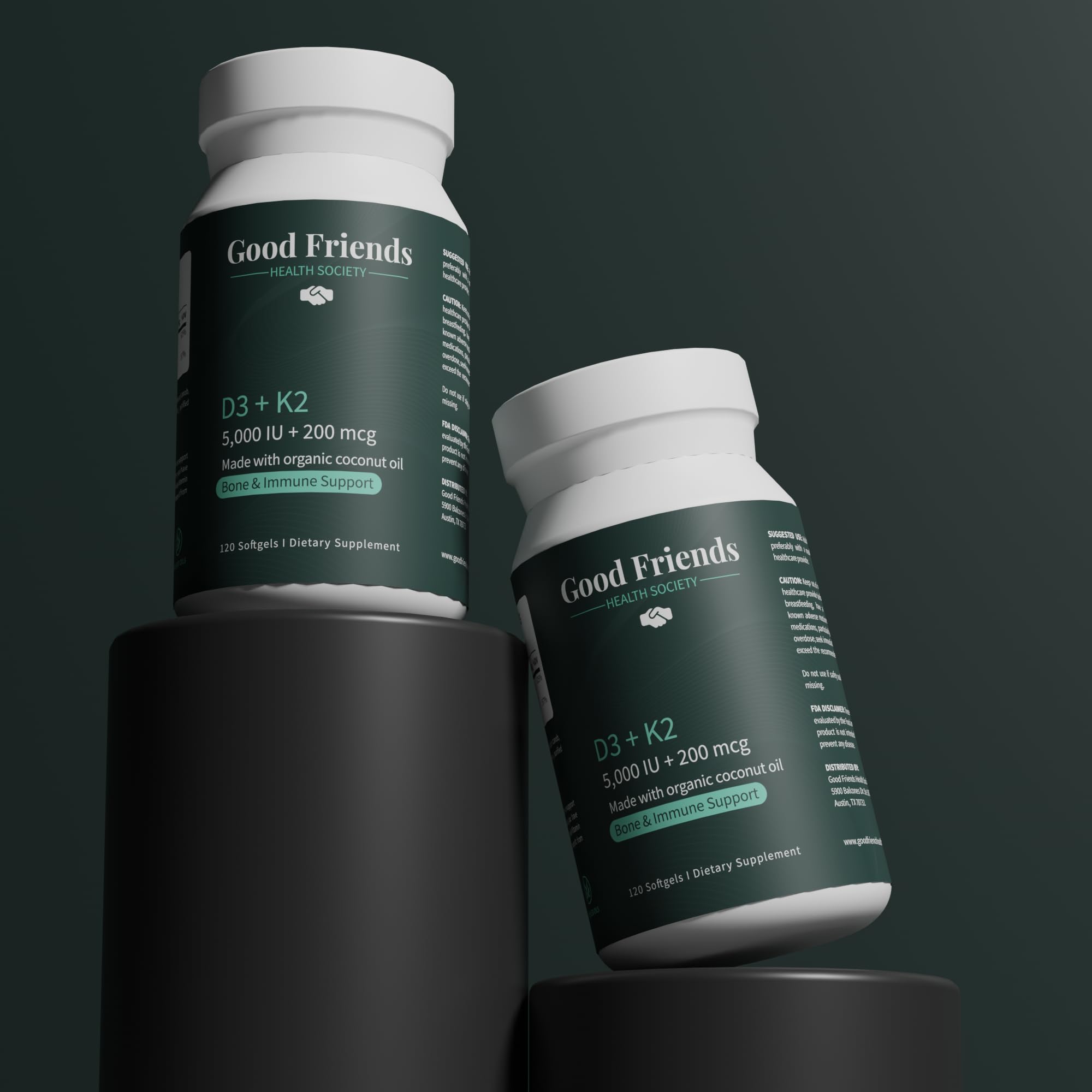 Good Friends Health Society Vitamin D3 & K2 Softgels side view