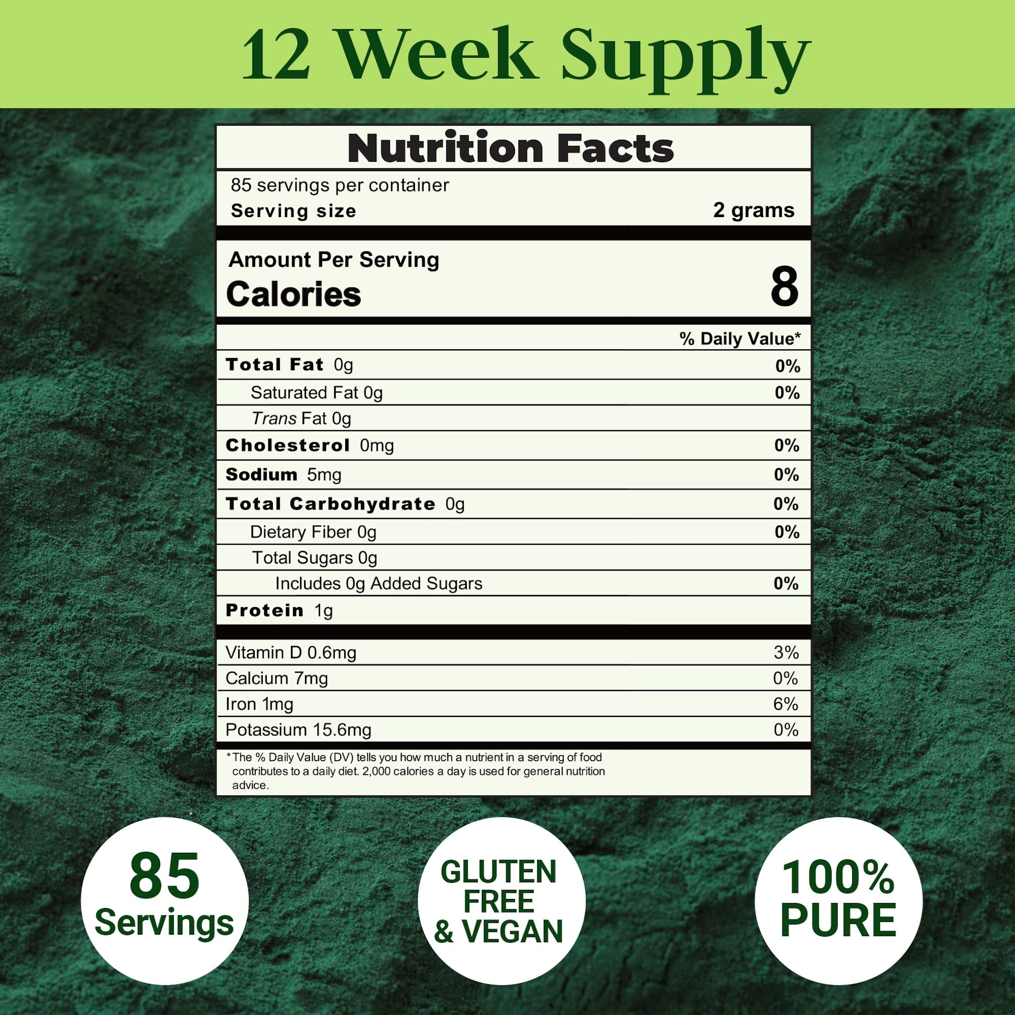 Good Natured Chlorella Spirulina Powder 170g in a kitchen setting