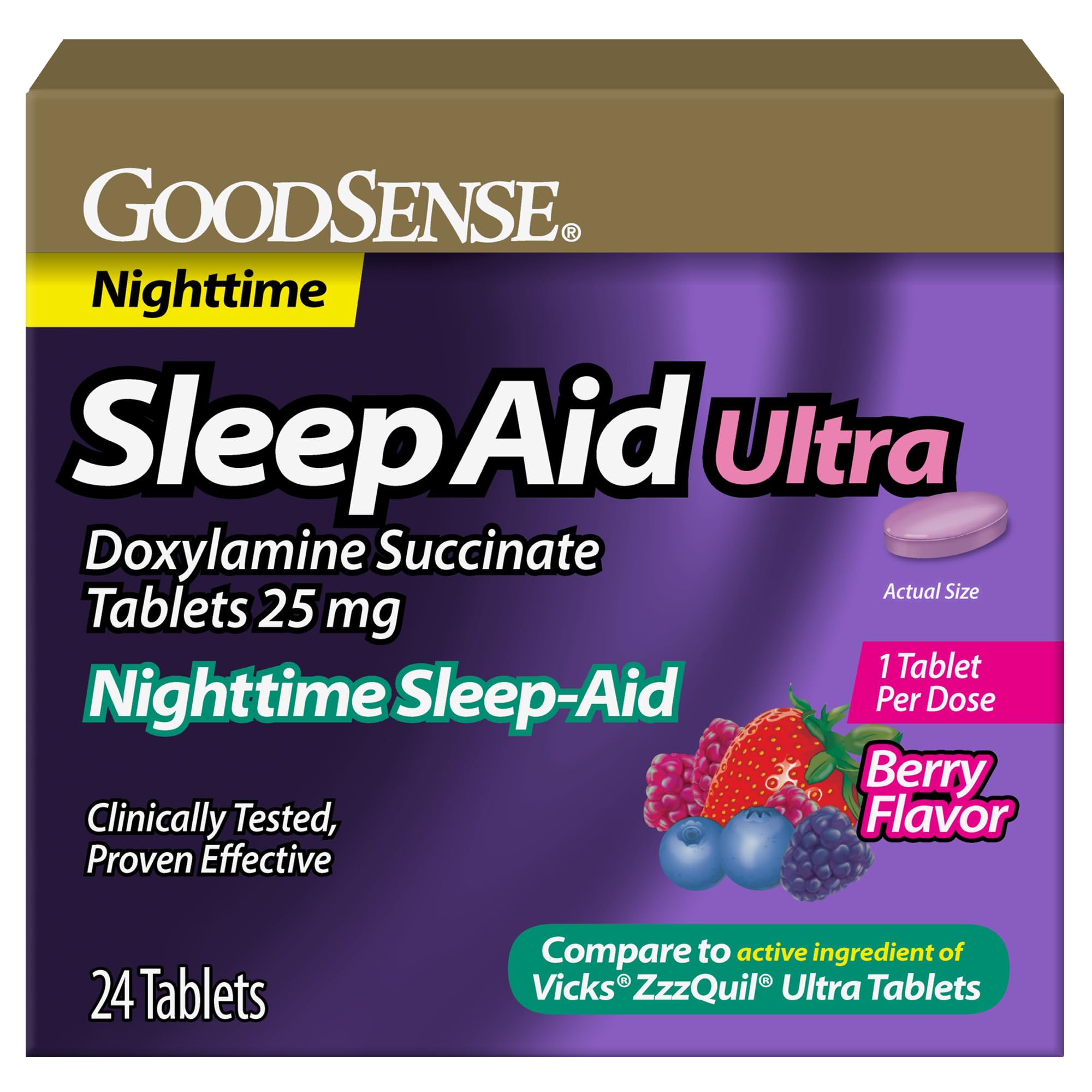 Good Sense Sleep Aid Tablets 25 mg berry flavour front view
