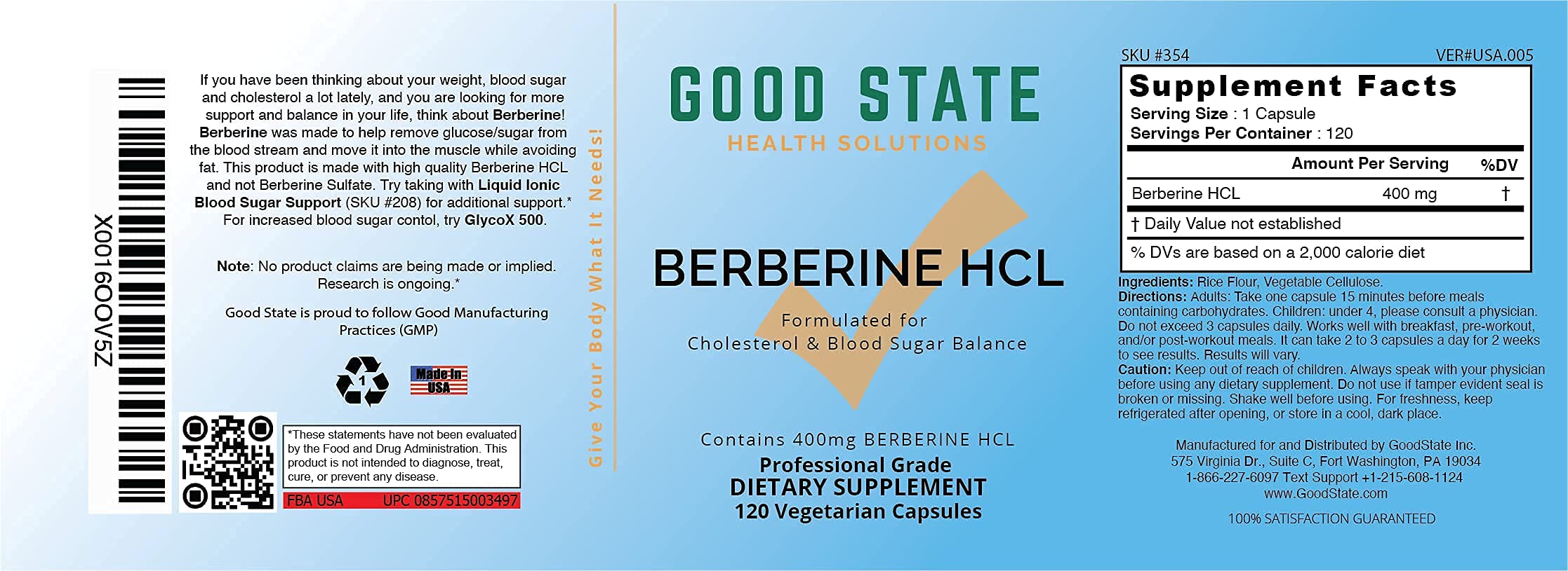 Good State Berberine HCL 400mg capsules packaging