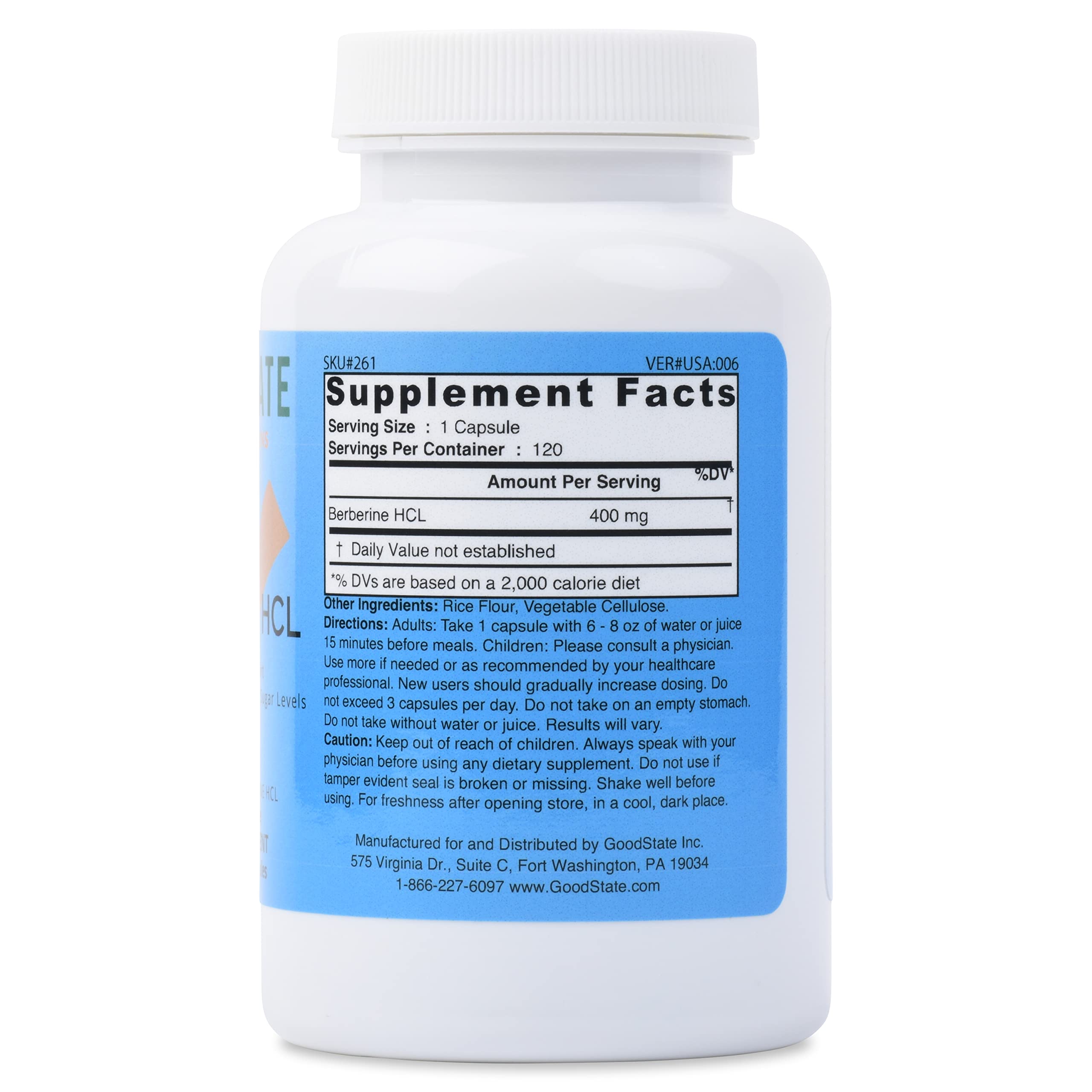 Good State Berberine HCL 400mg capsules side view