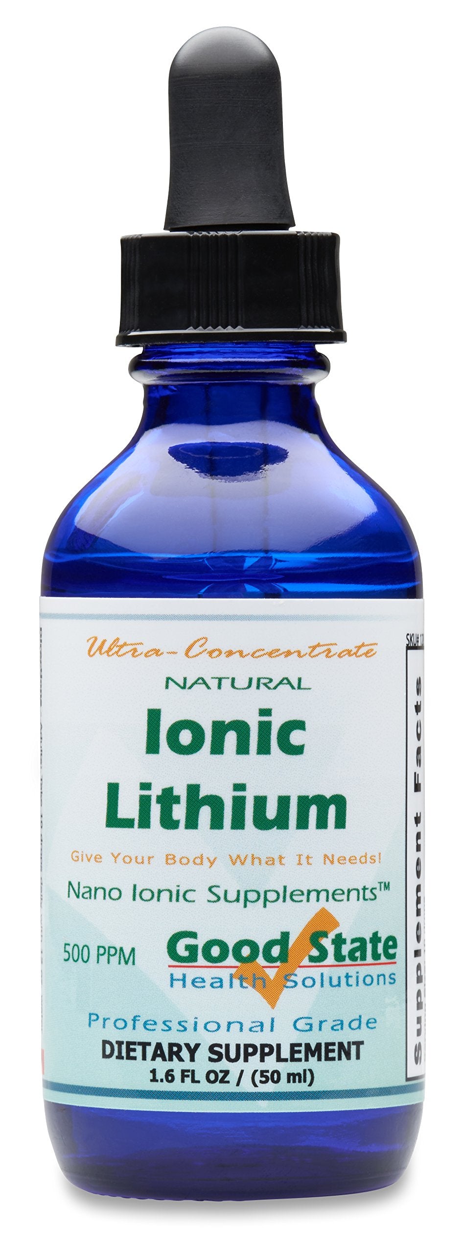 Good State Ionic Lithium Glass Bottle front view with dropper