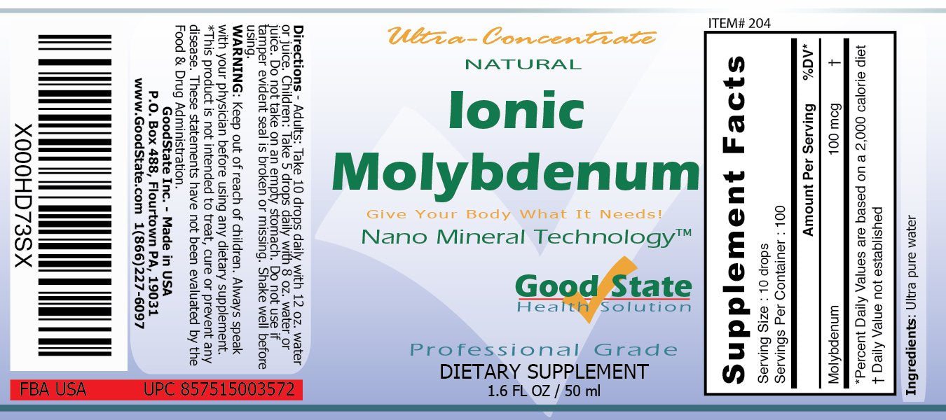 Good State Ionic Molybdenum Supplement 59g bottle with label