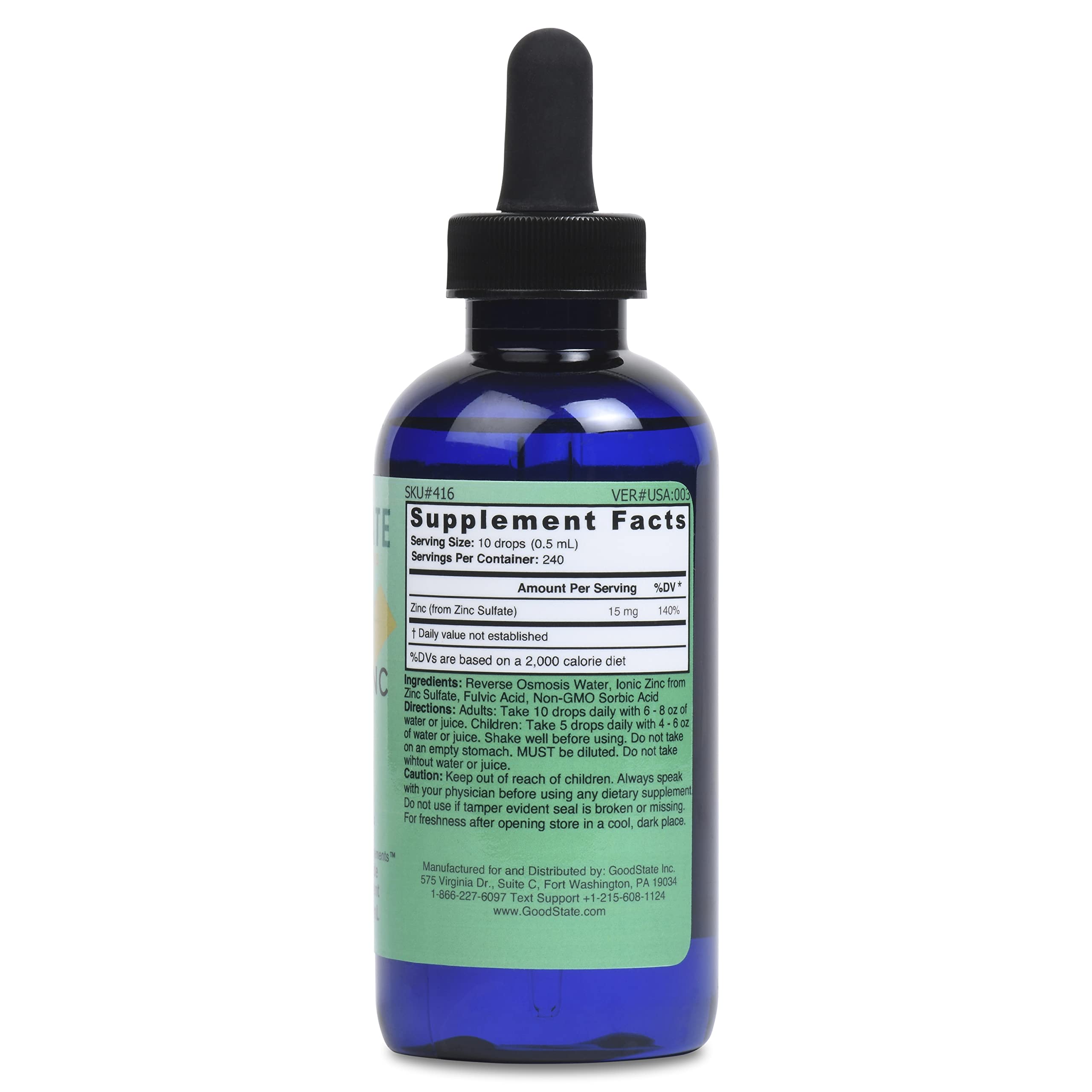 Good State Liquid Ionic Zinc Supplement 150g dropper and bottle