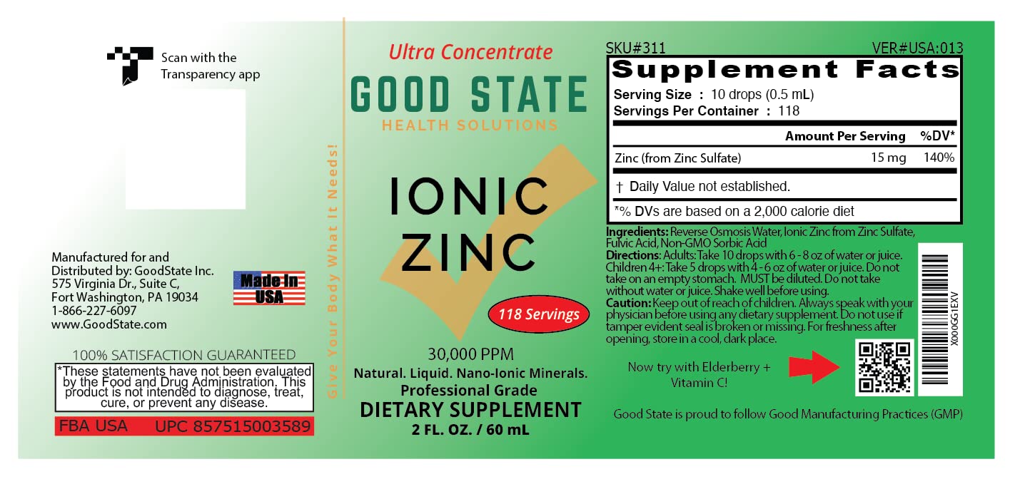 Good State Liquid Zinc Supplement 120g packaging details