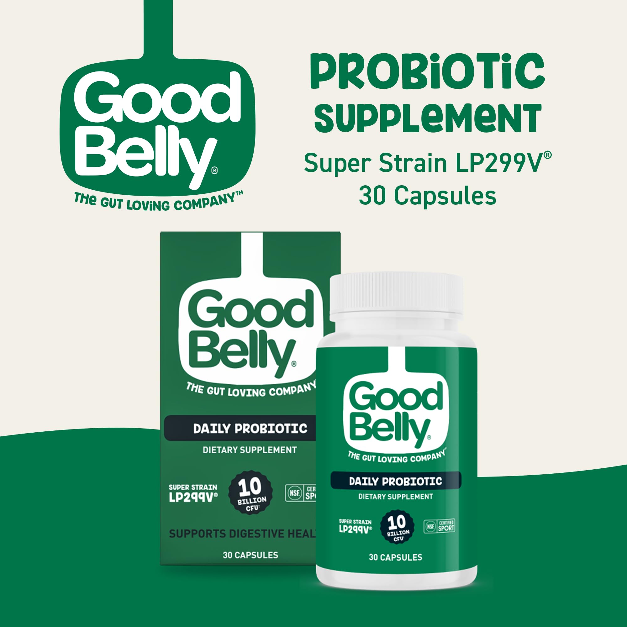 GoodBelly Probiotic Capsules side view showing capsule size