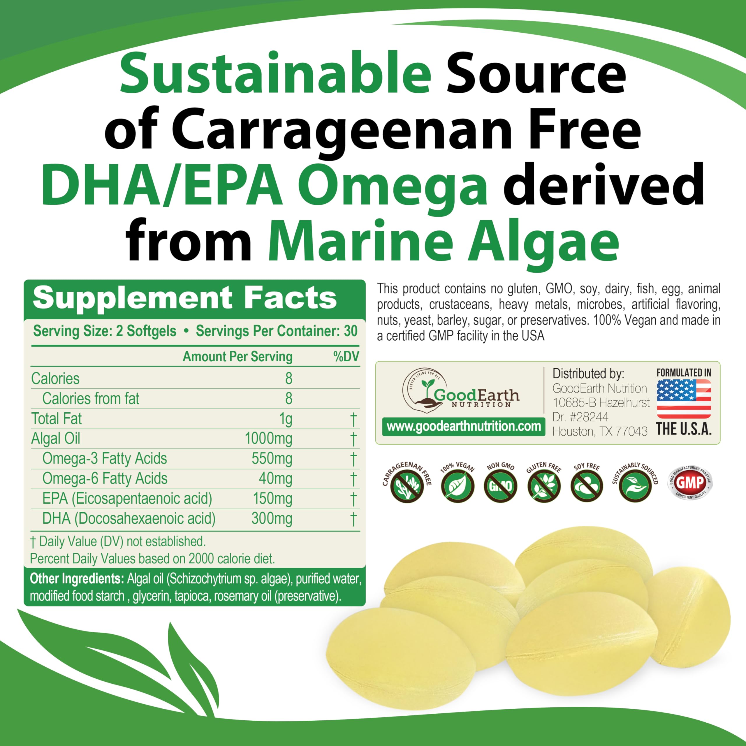 GoodEarth Nutrition Omega-3 Algal Oil Mini Softgels bottle side view