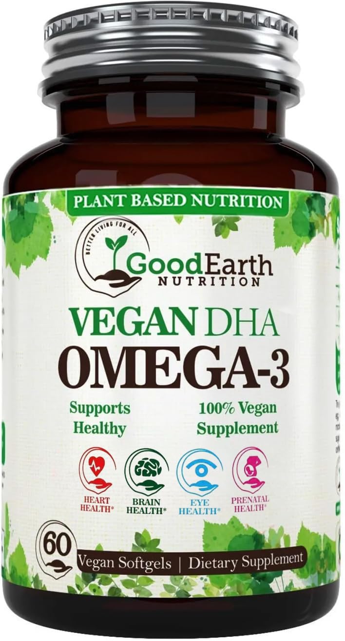 GoodEarth Nutrition Vegan Omega-3 Algal Oil Softgels front view