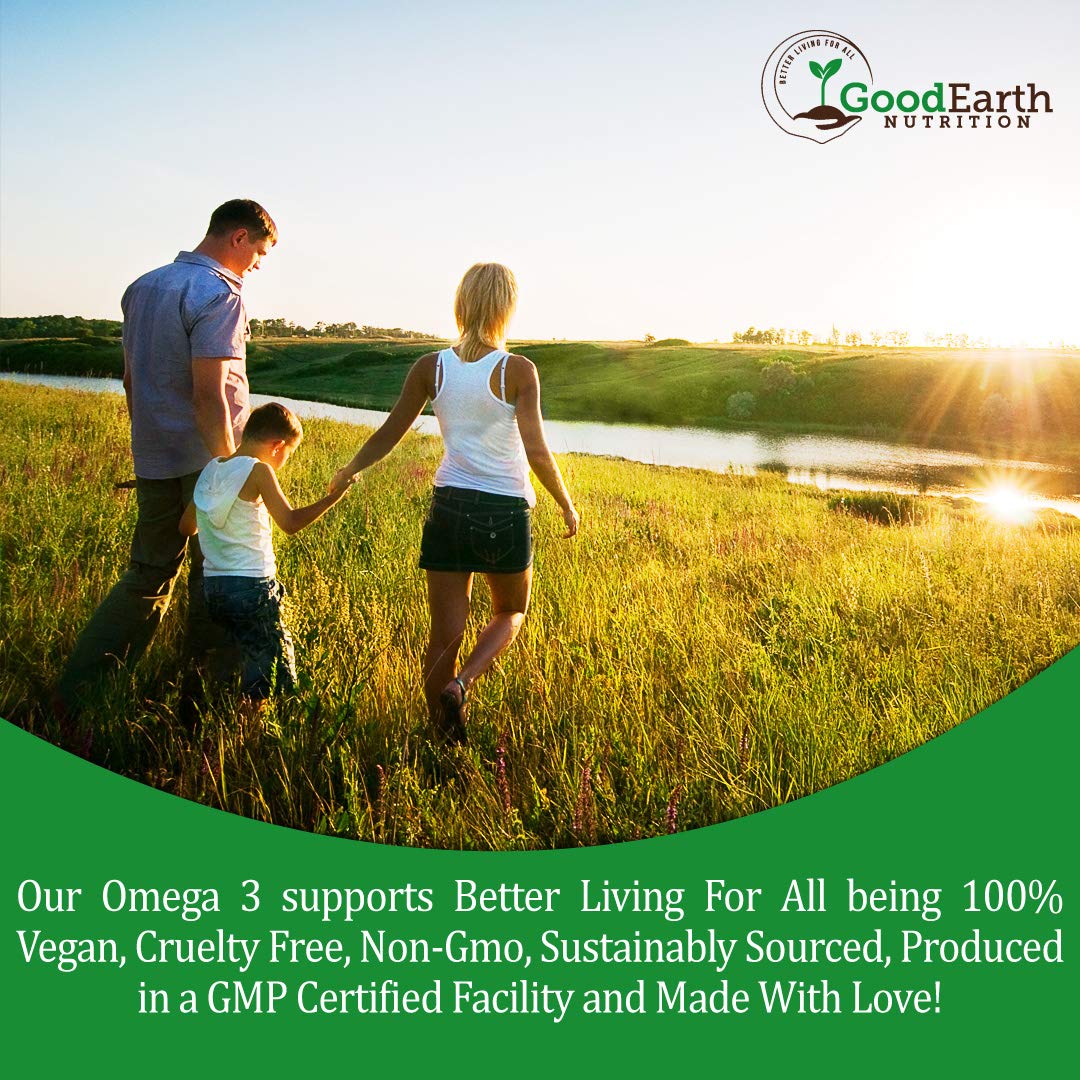 GoodEarth Nutrition Vegan Omega-3 Algal Oil Softgels on a wooden table