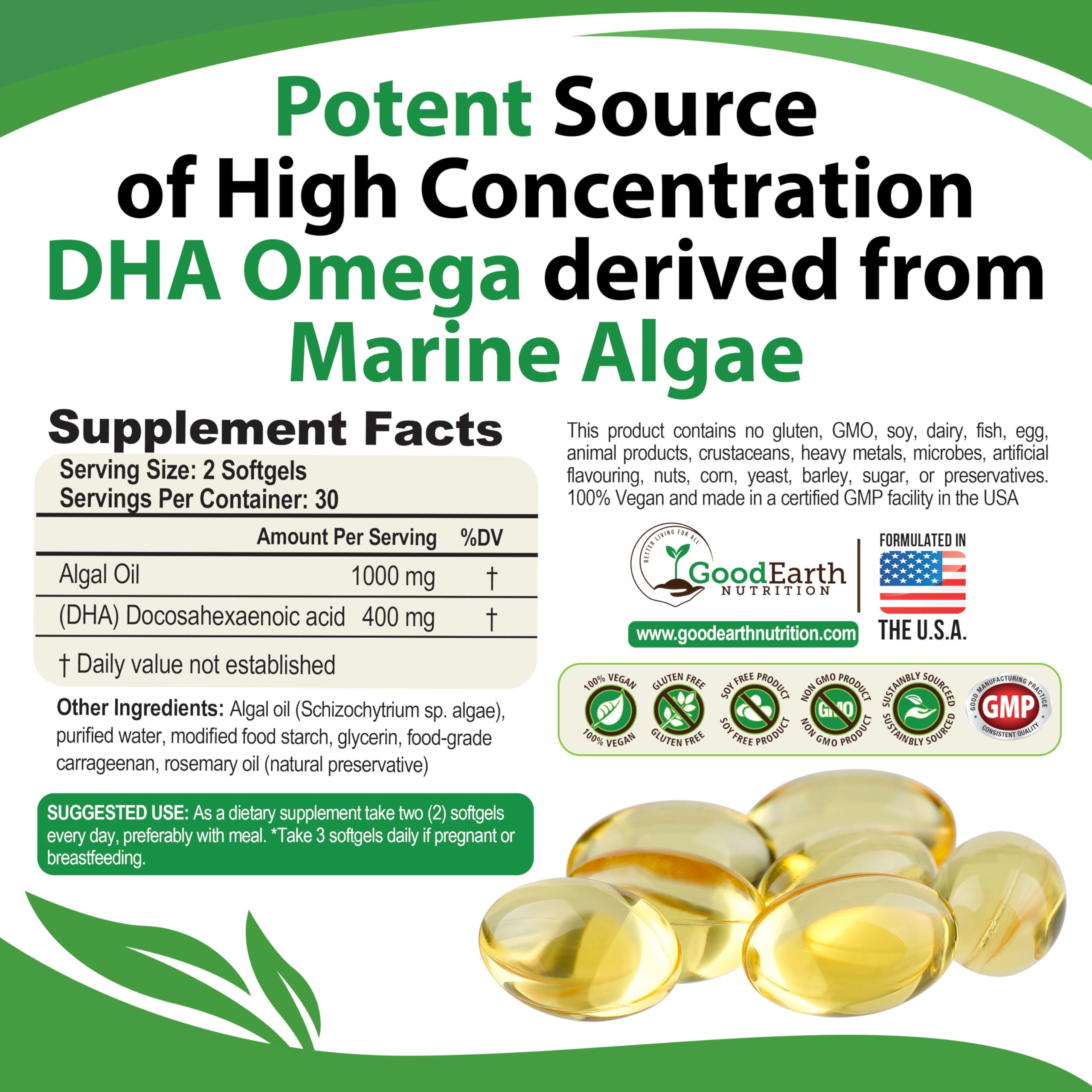 GoodEarth Nutrition Vegan Omega-3 Algal Oil Softgels side view