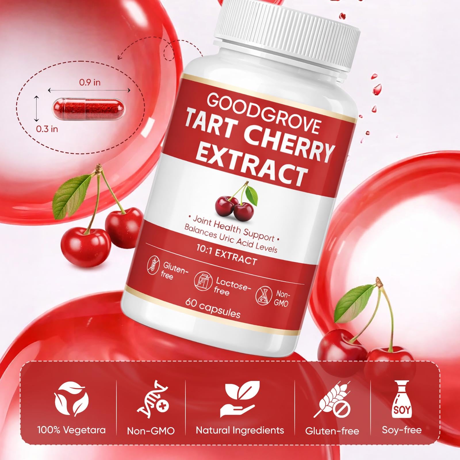 GOODGROVE Tart Cherry Extract capsules back view with ingredients