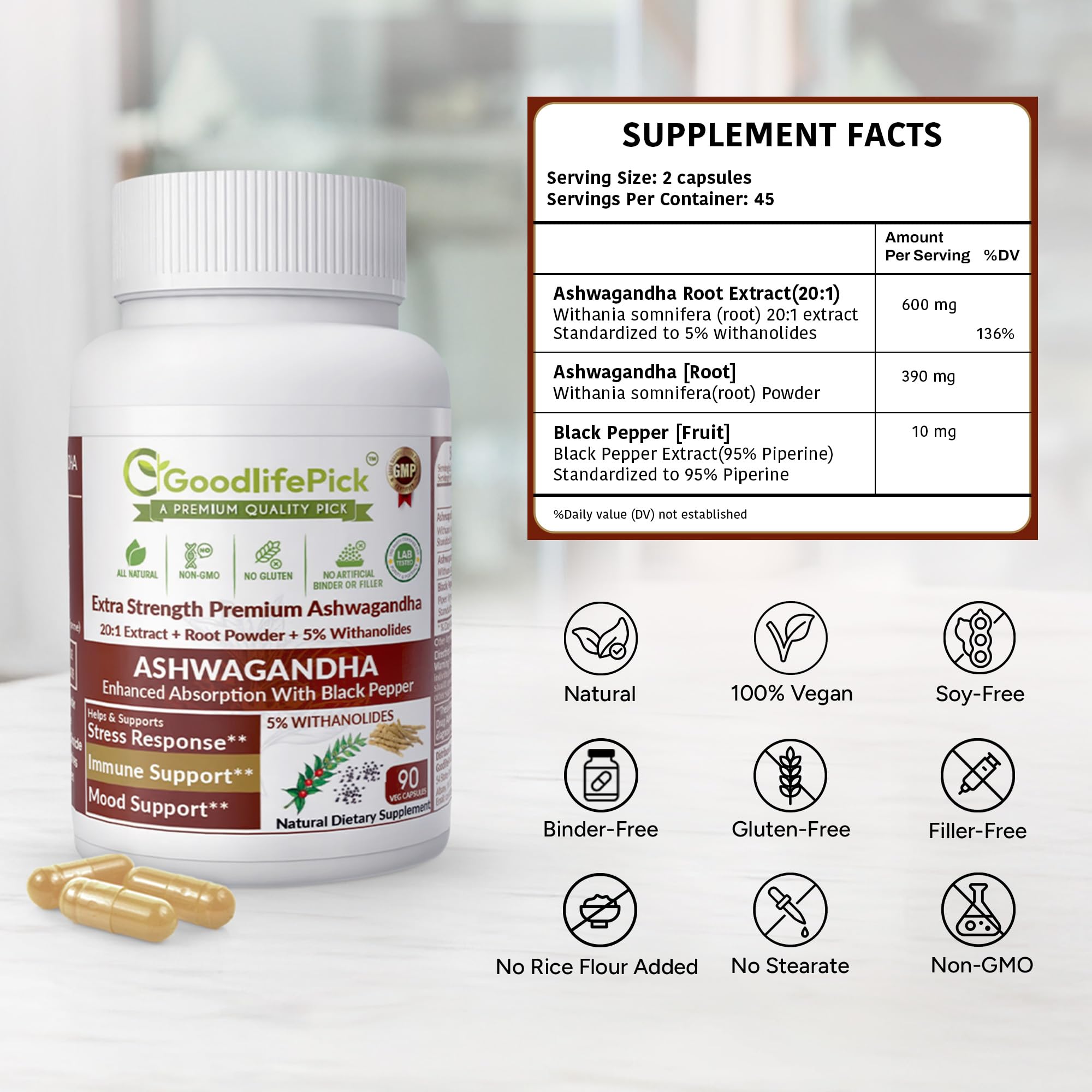 GoodlifePick Ashwagandha Supplement ingredients list