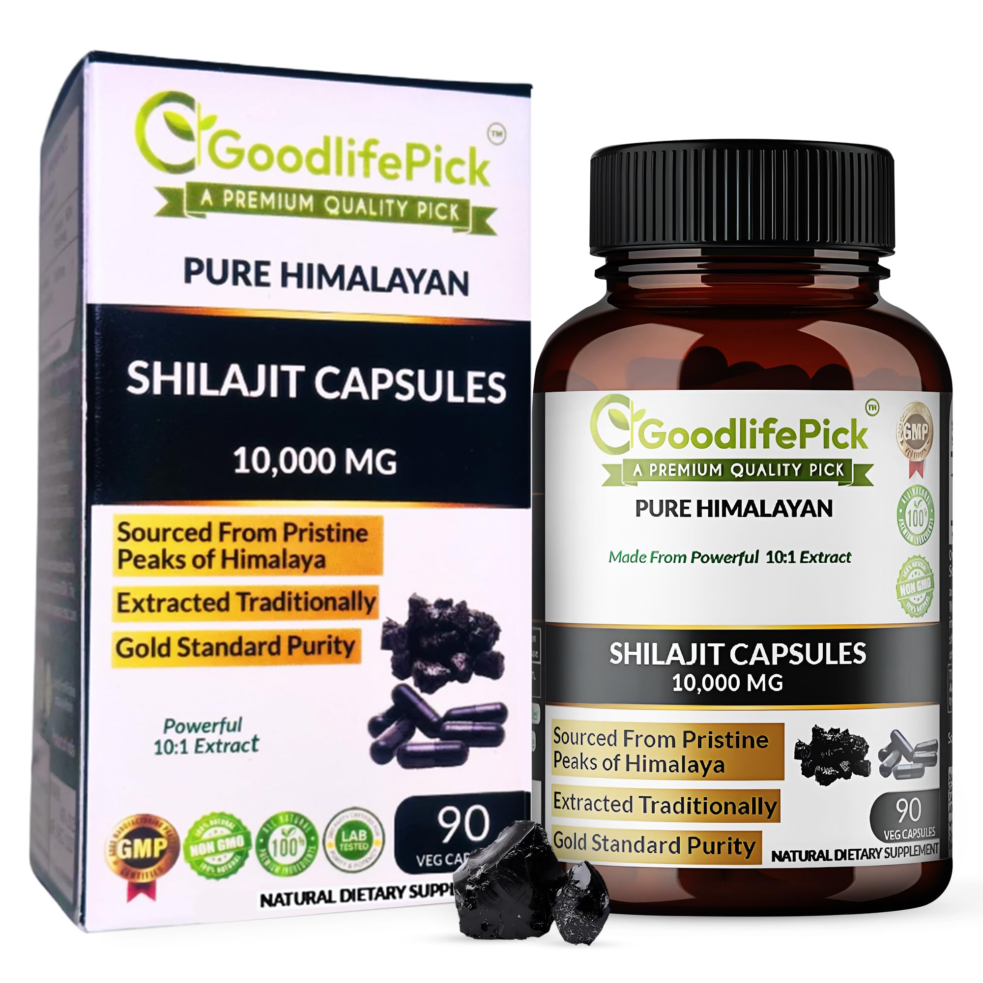 GoodlifePick Pure Himalayan Shilajit capsules front view