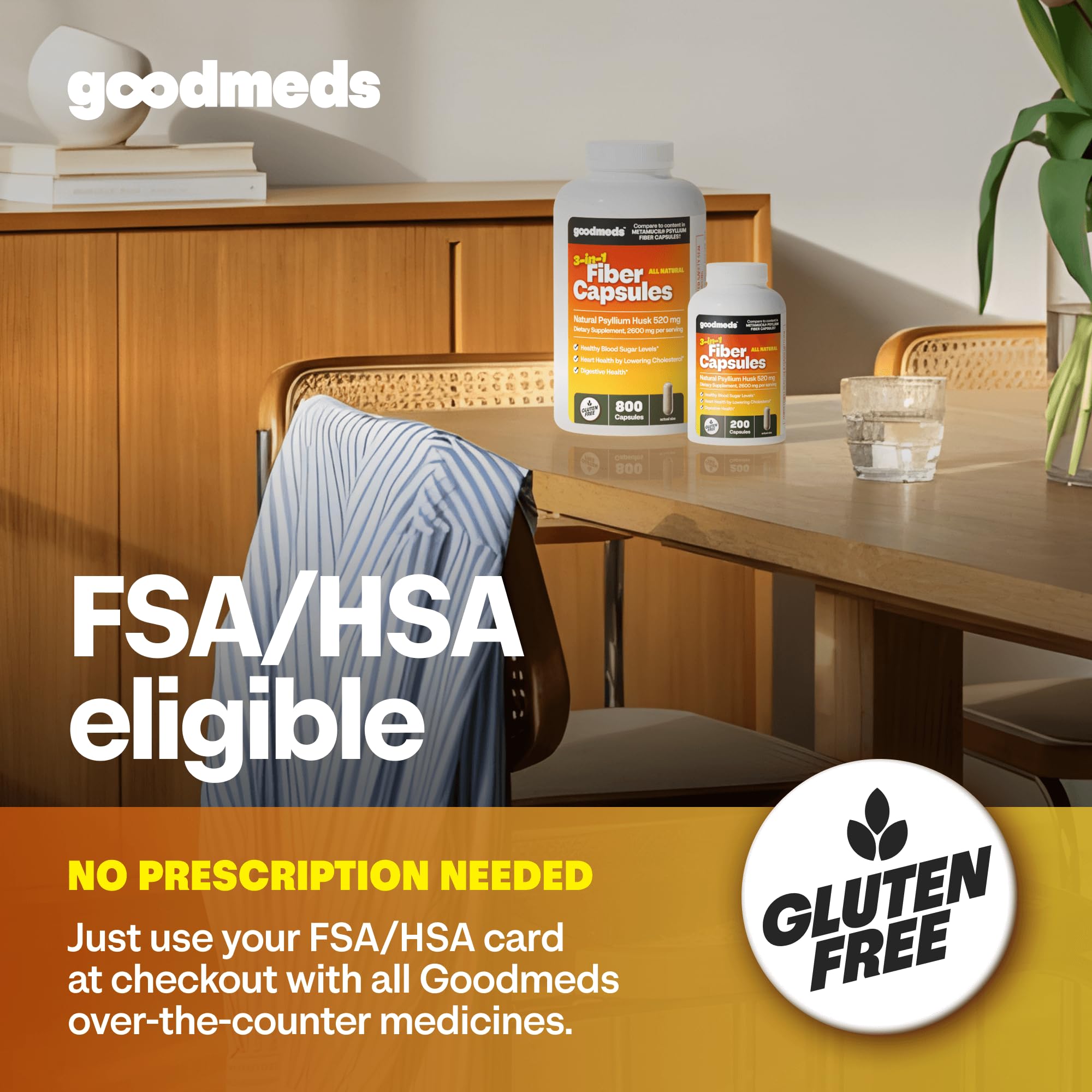 GoodMeds Psyllium Husk Capsules on a wooden table