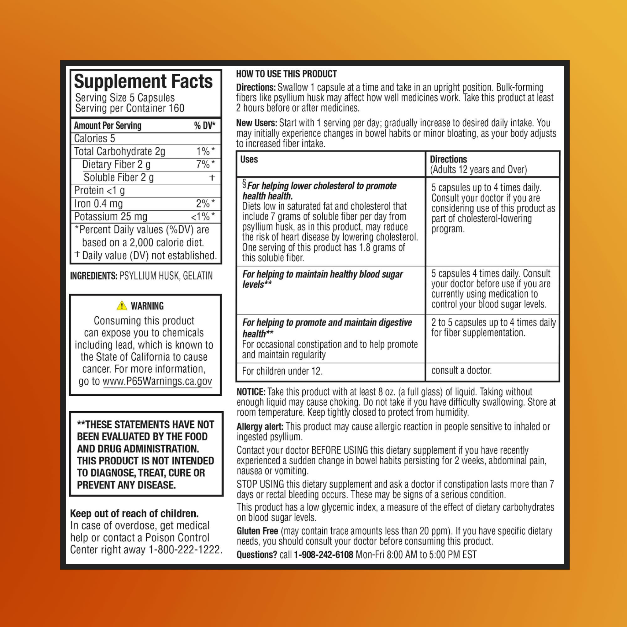 GoodMeds Psyllium Husk Capsules packaging and nutrition facts