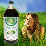 Gopal's Noni One Organic Noni Juice 907g on a wooden table