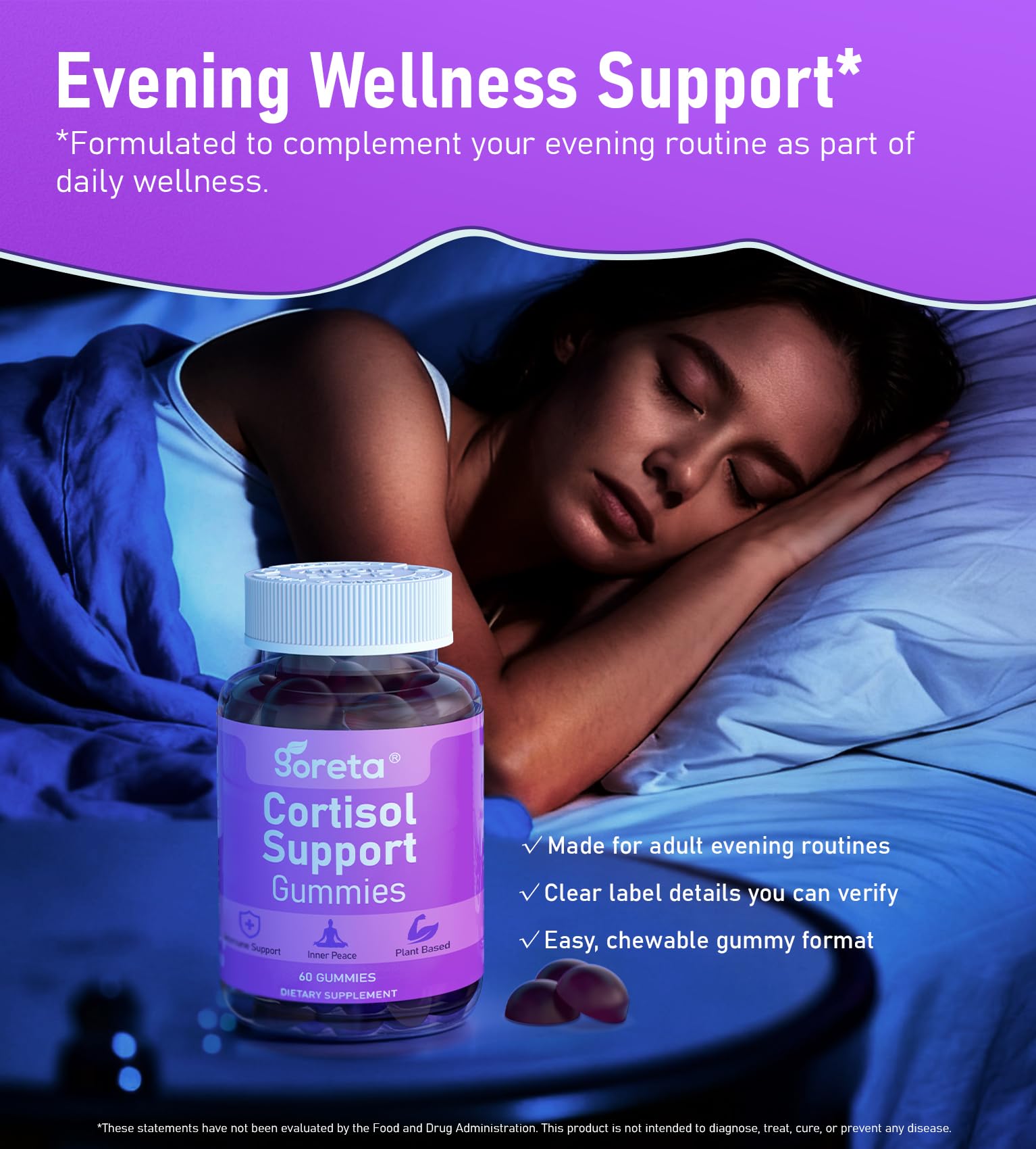 Goreta Cortisol Support Gummies with a measuring spoon