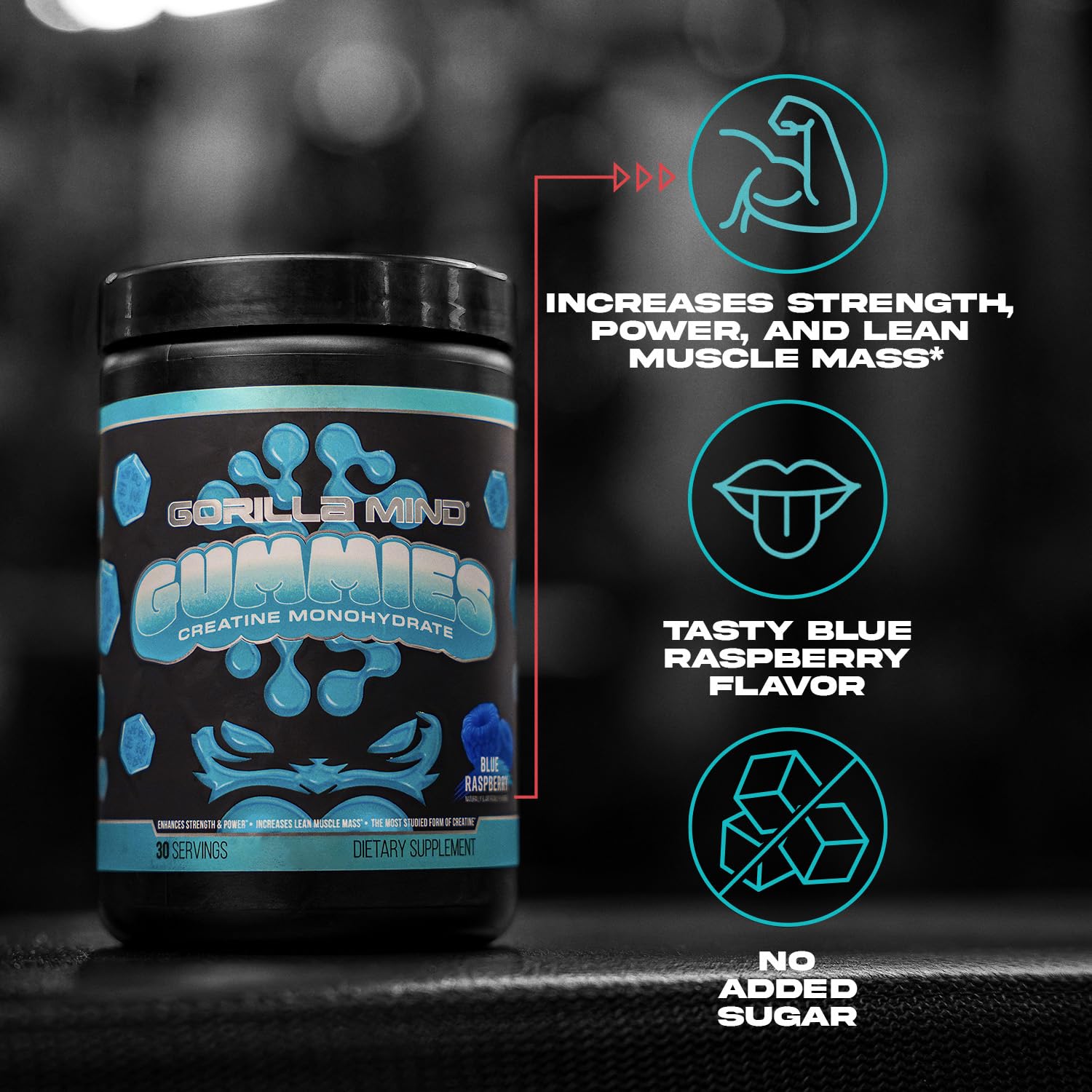 Gorilla Mind Creatine Gummies open pack showing gummies