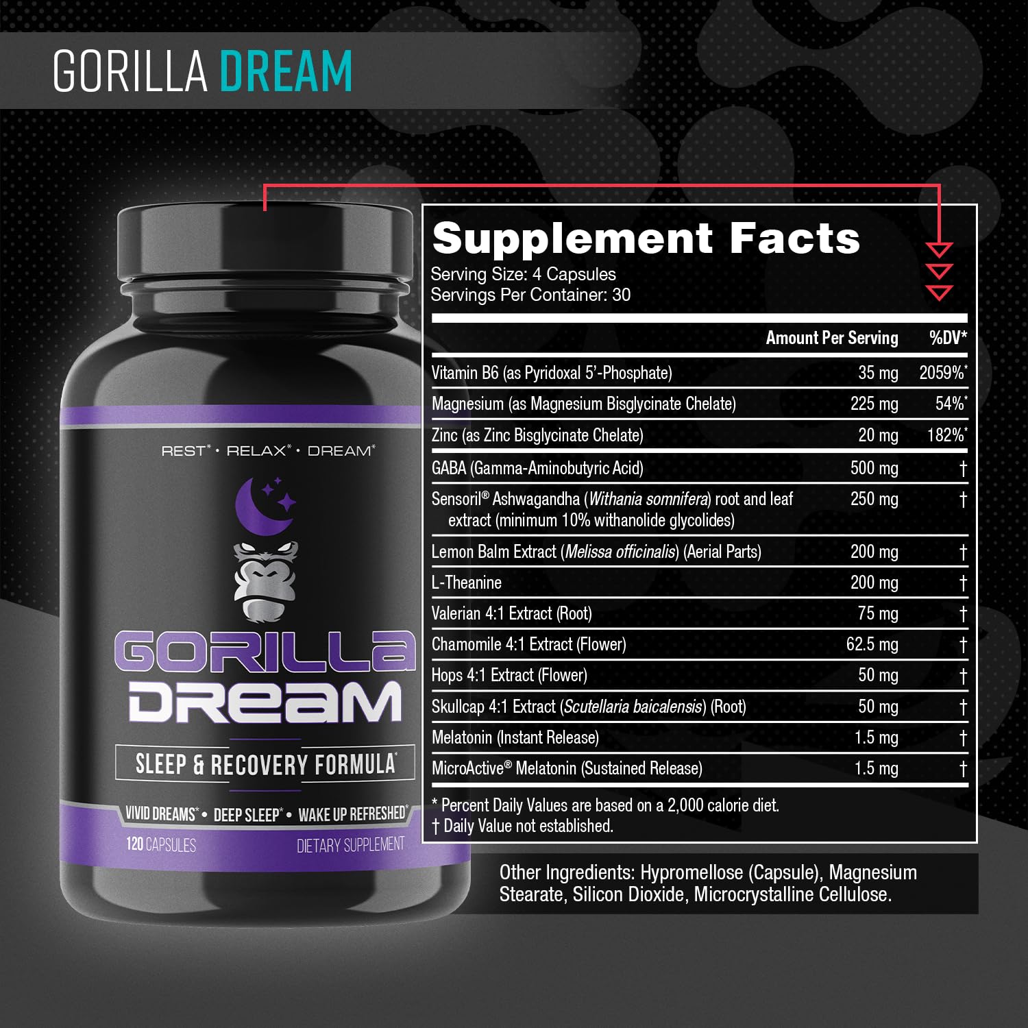 Gorilla Mind Dream Sleep Supplement bottle side view