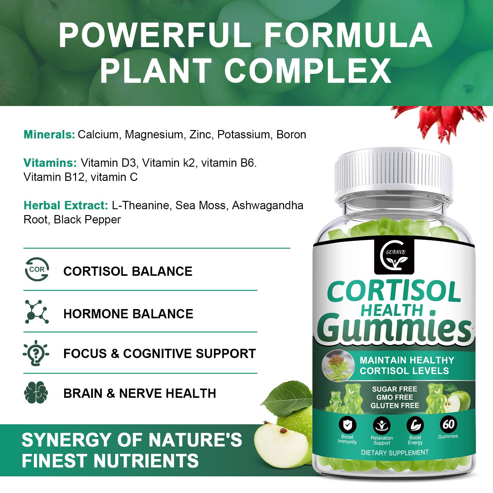 GORNVB 9 IN 1 Cortisol Gummies side view of the bottle